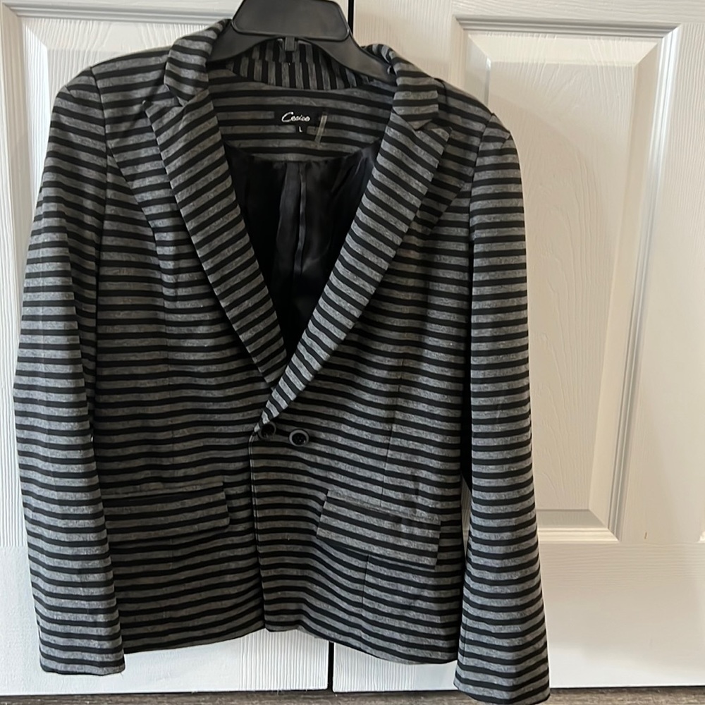 Black & grey striped blazer/jacket with double button closure at waist